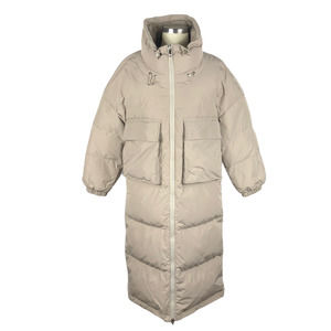 NAP Cream Tan Oversized Down Puffer Jacket Size Small Long Full Zip Loungewear